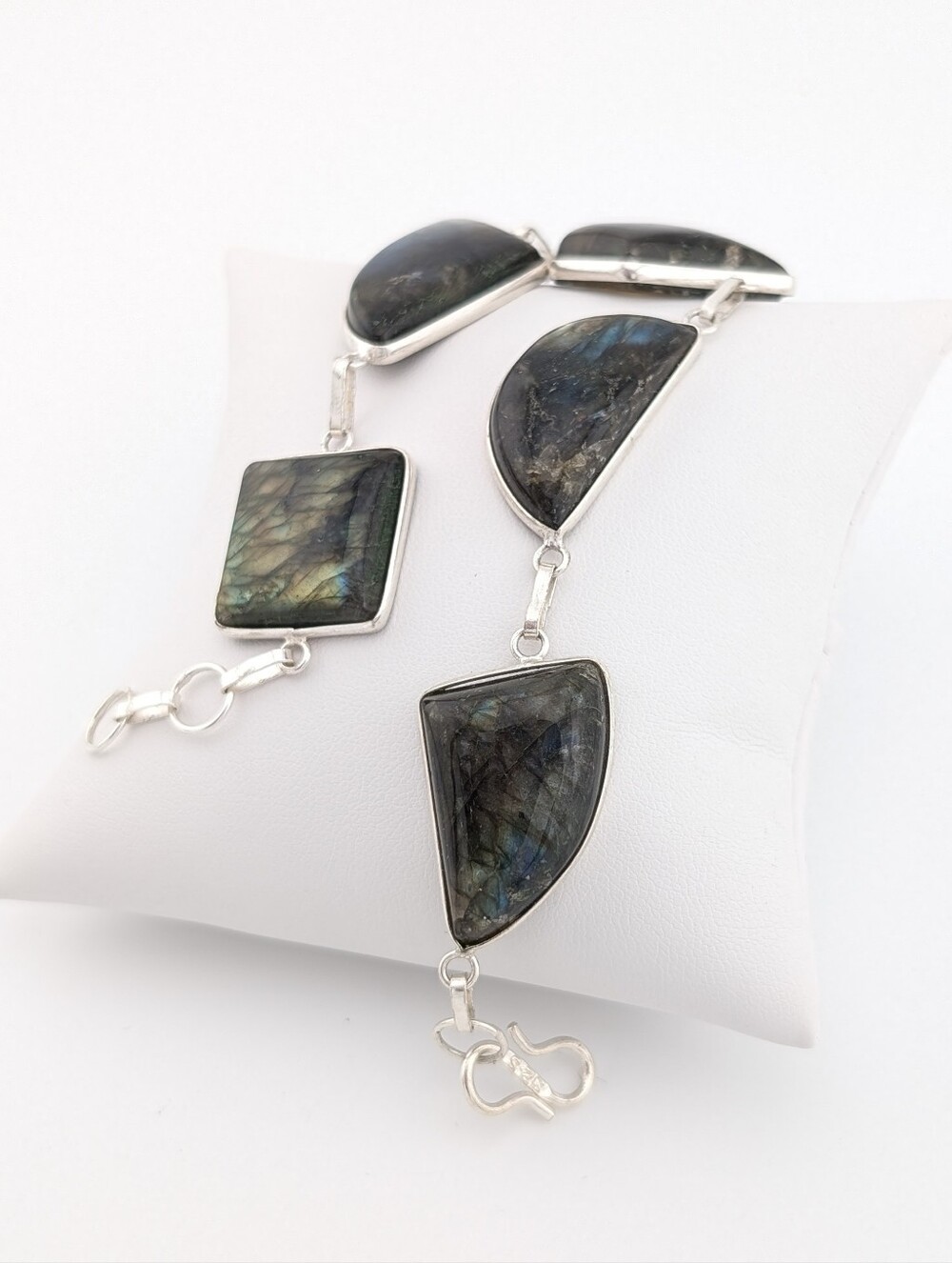 Labradorite Gemstone Bracelet - Silver Plated Bohemian Jewelry - Picture 3 of 11